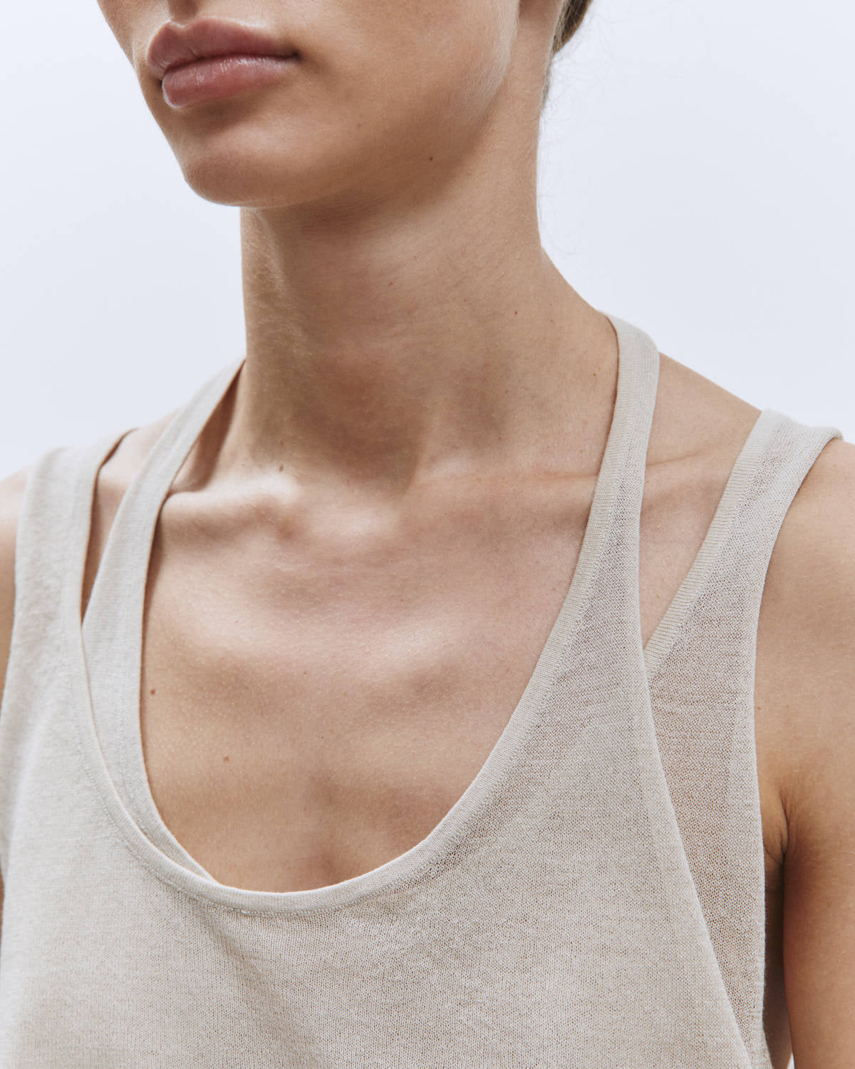 DOUBLE NECK TANK TOP IN TRANSPARENT MESH Petalo