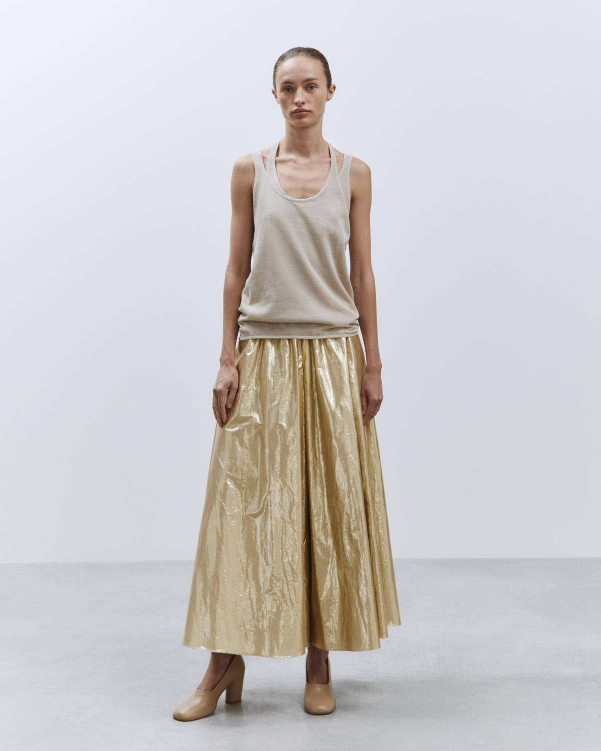 DOUBLE NECK TANK TOP IN TRANSPARENT MESH Petalo