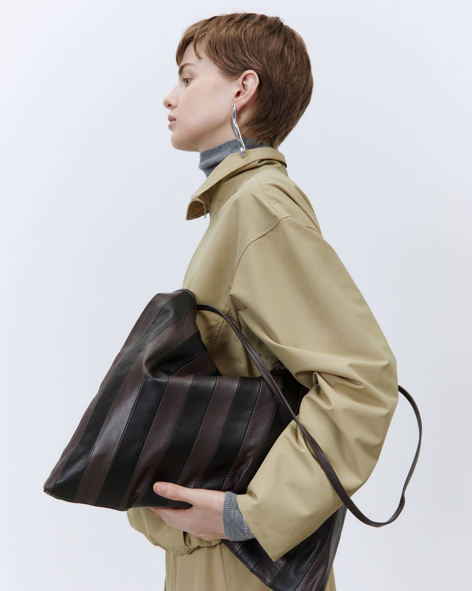 MAXI STRIPED LEATHER CLUTCH