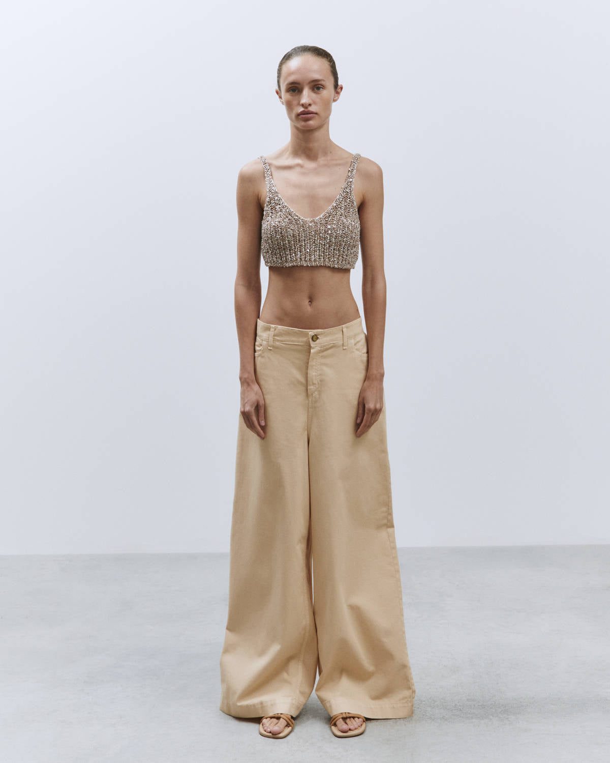 WALNUT SEQUINED KNIT CROP TOP