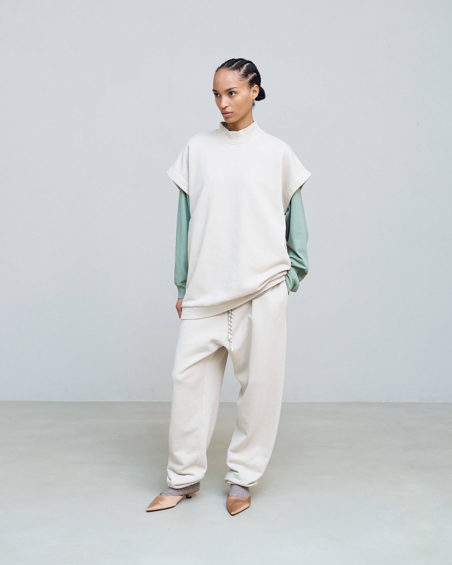 GILET IN FELPA OVERSIZE CON RICAMO Sand