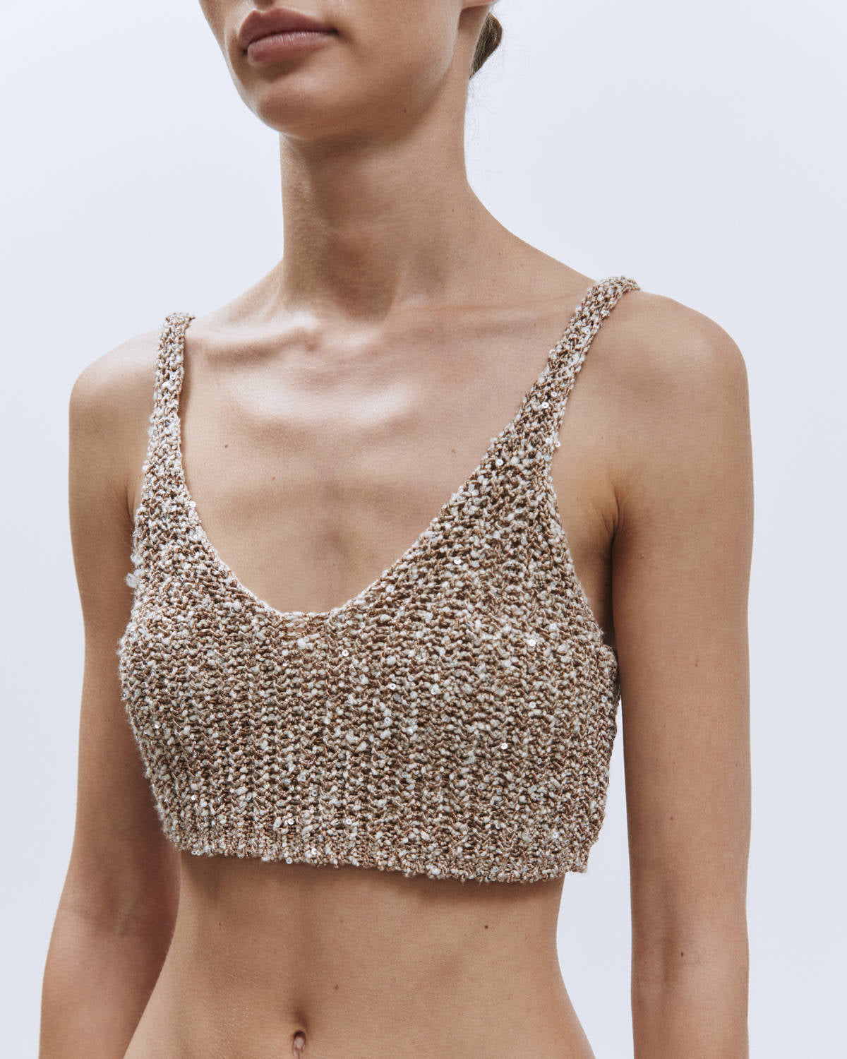 WALNUT SEQUINED KNIT CROP TOP