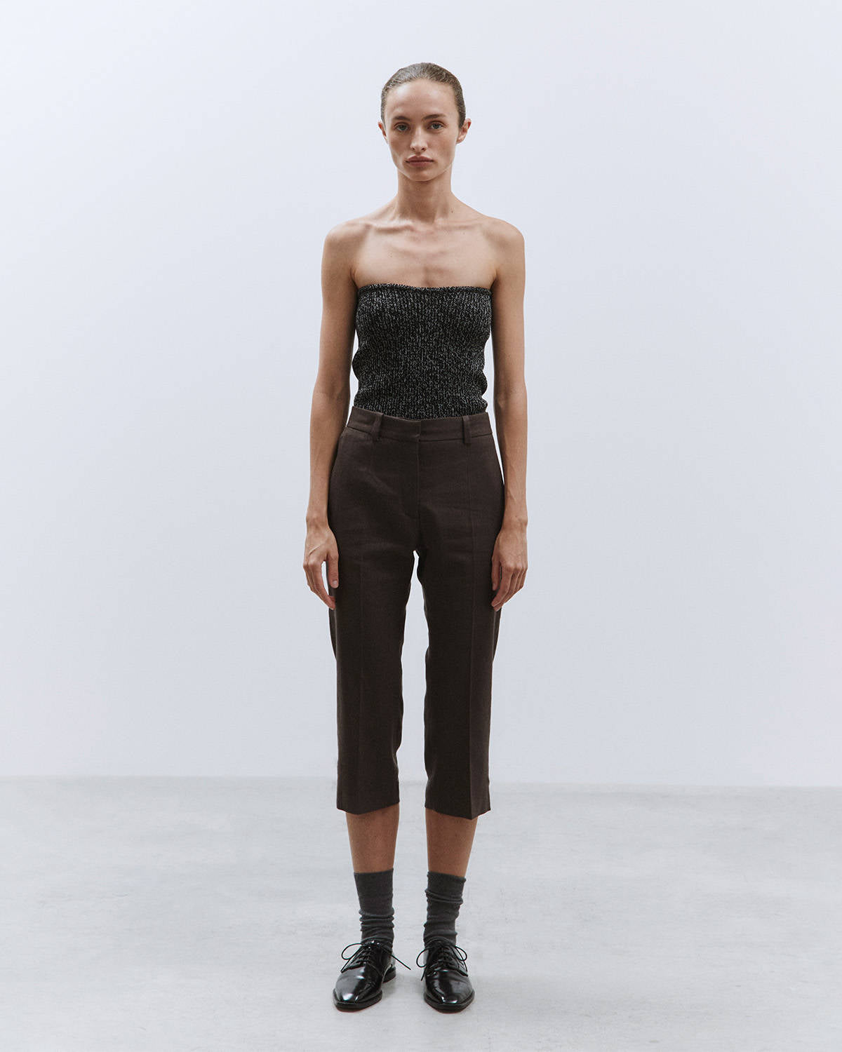 GRAINY MESH BUSTIER TOP Black