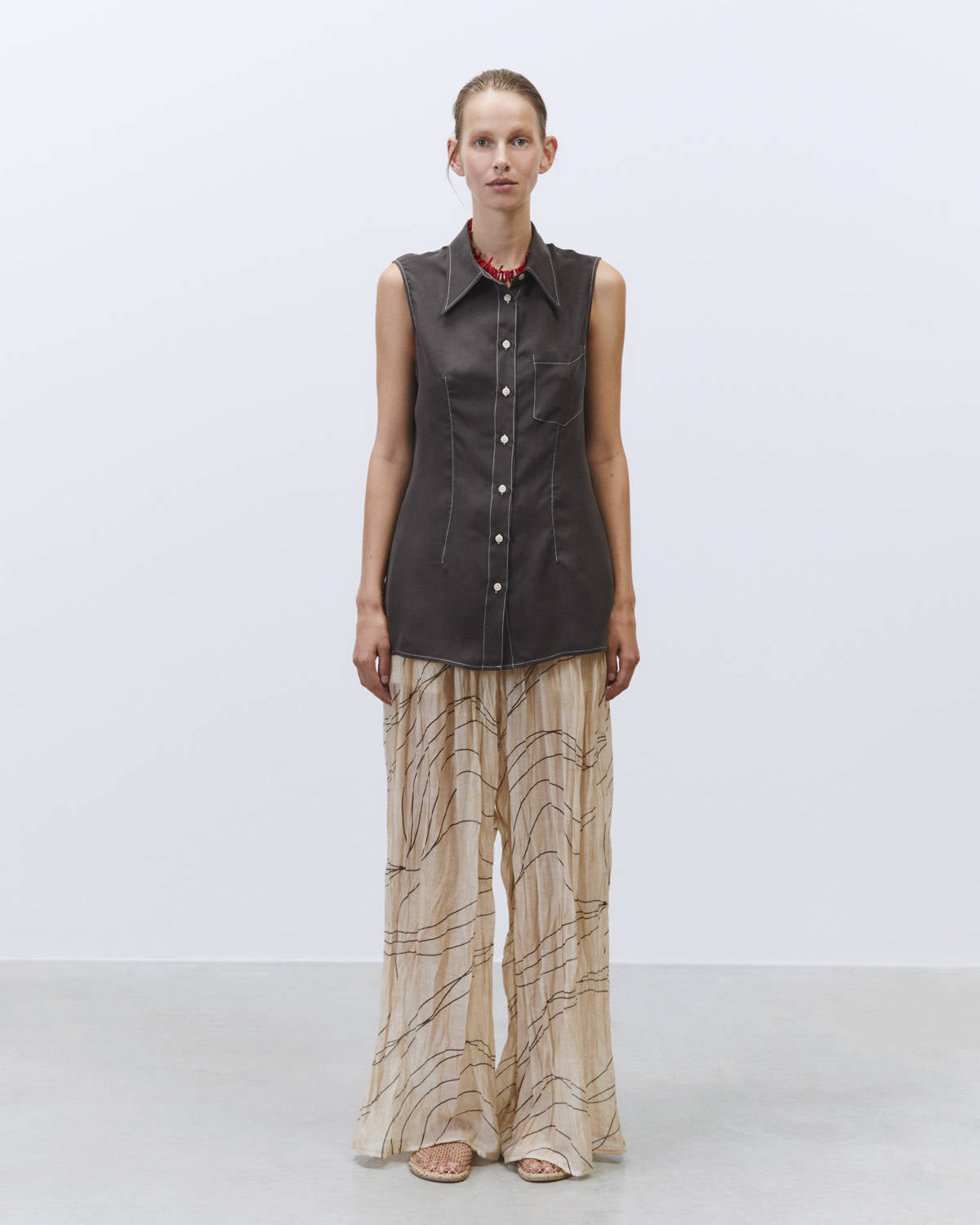 QUILTED SILK TWILL SHIRT Charcoal
