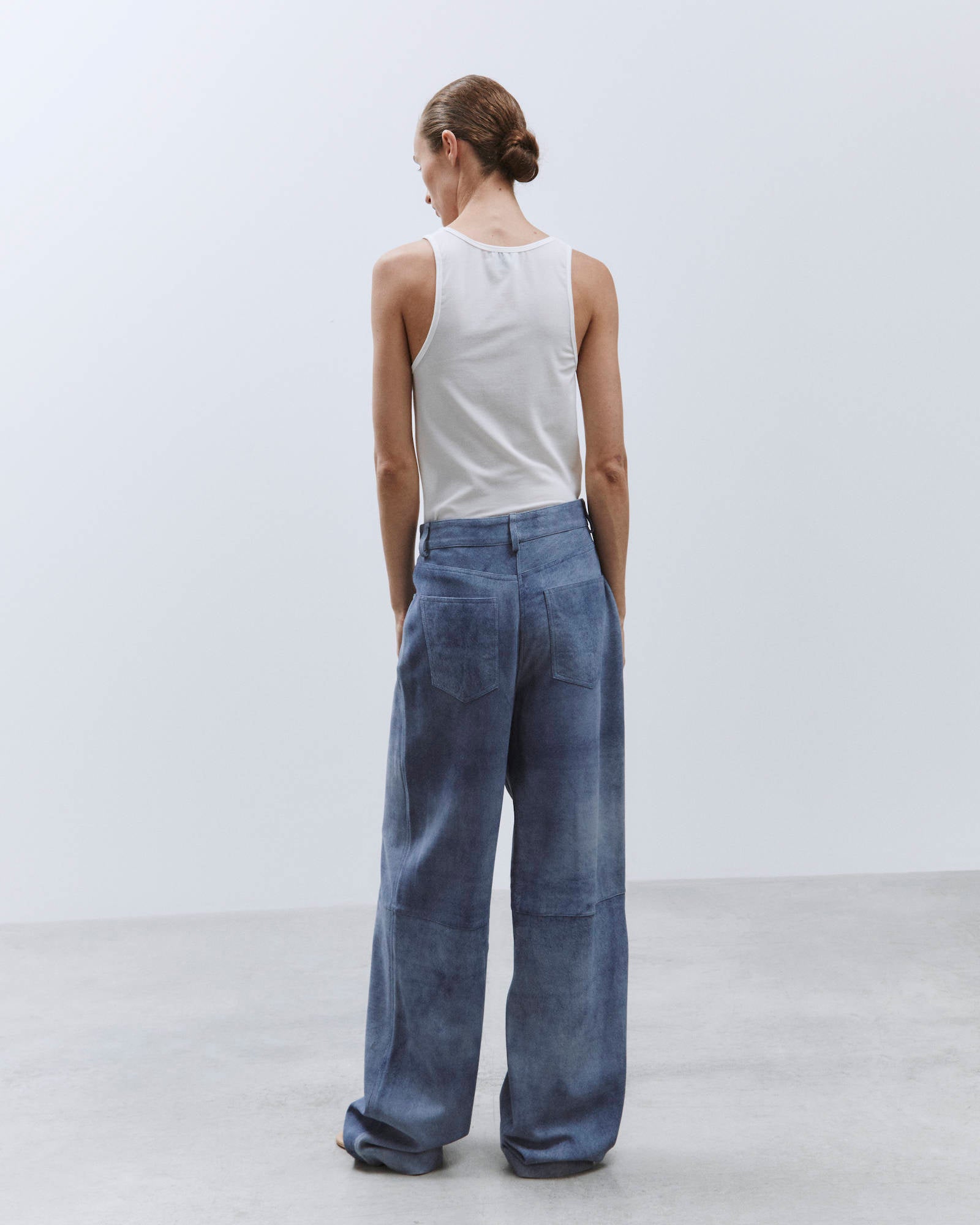 FIVE POCKET WIDE LEG LEATHER DENIM EFFECT denim