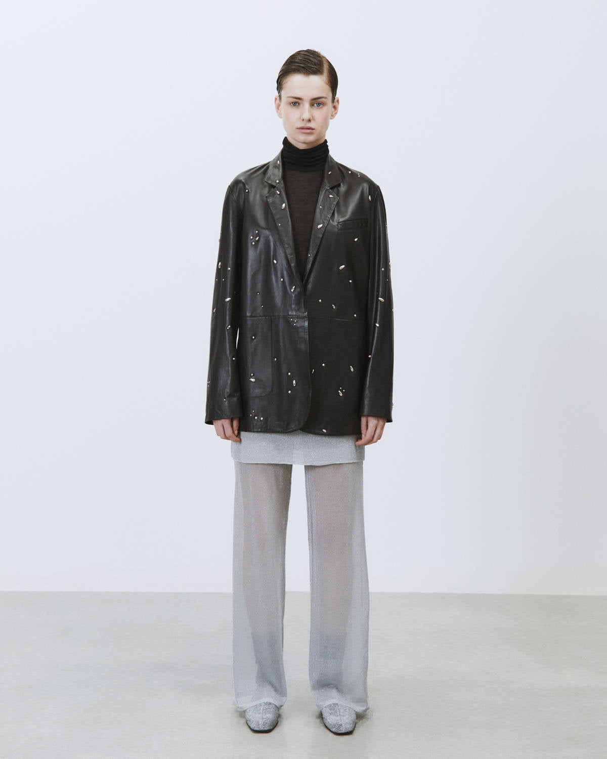 BLAZER IN PELLE CON APPLICAZIONI