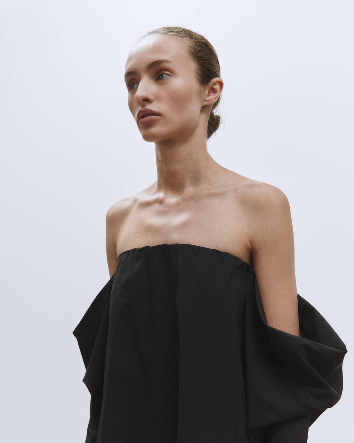 POPLIN MINI DRESS OFF THE SHOULDER Black