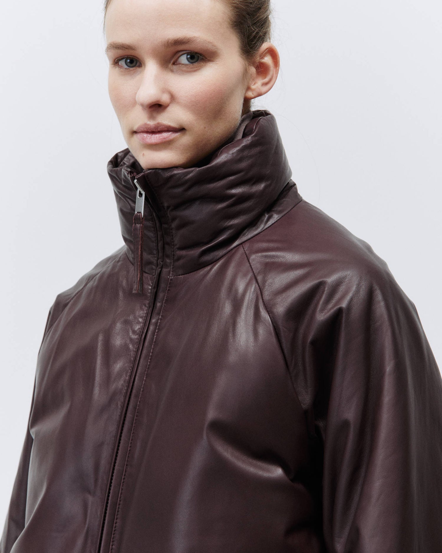 PUFFED LEATHER DOWN JACKET