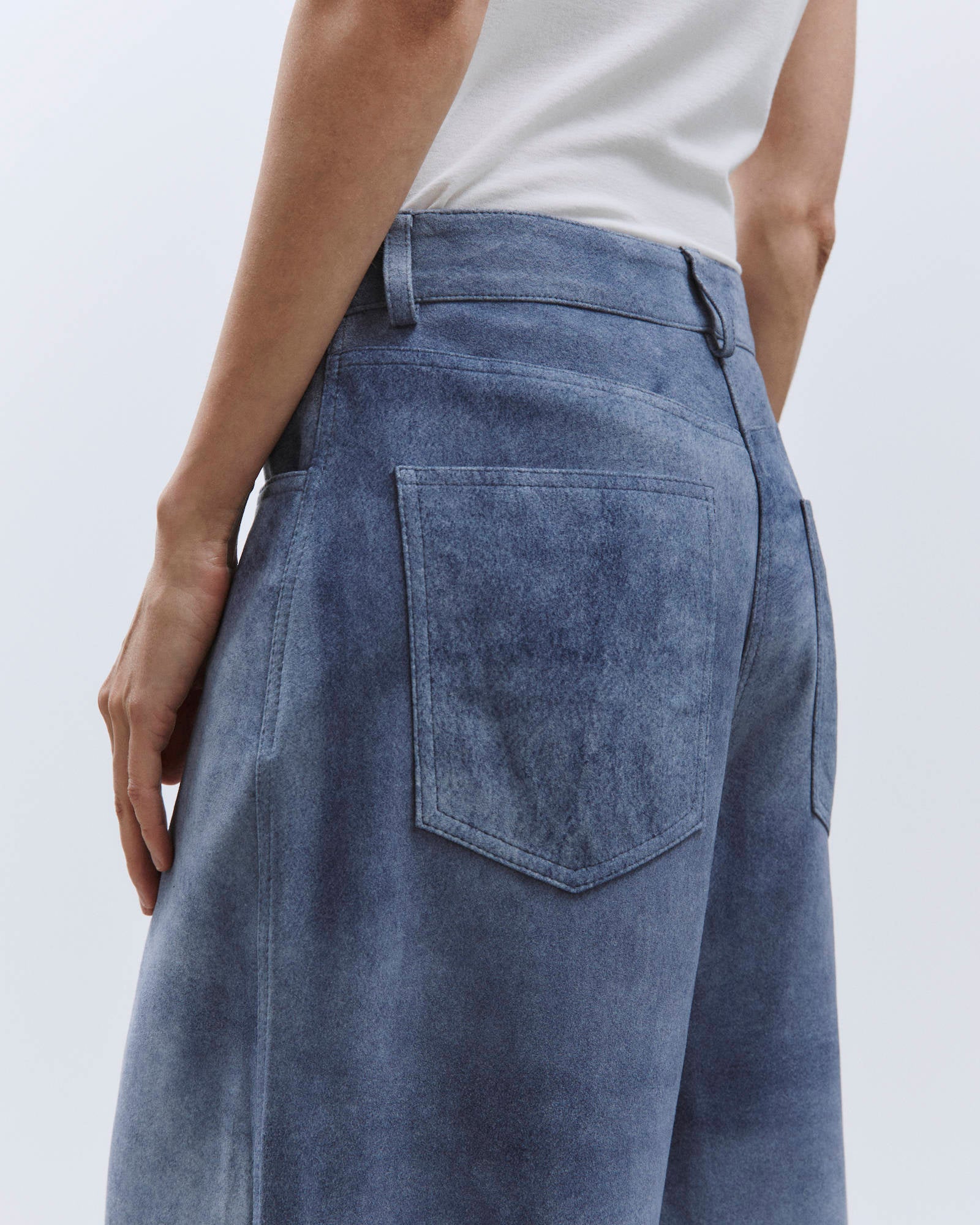 FIVE POCKET WIDE LEG LEATHER DENIM EFFECT denim