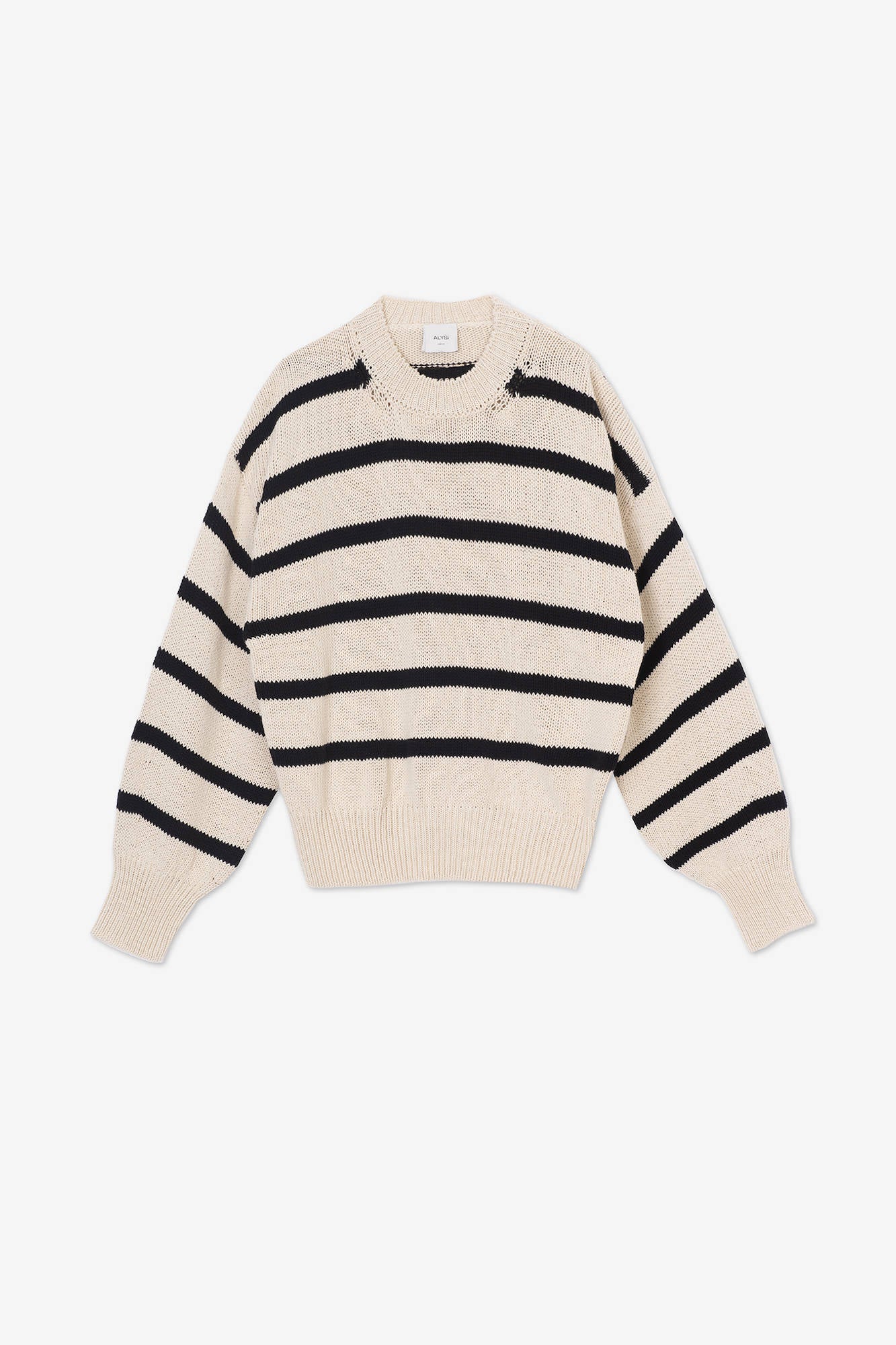 CREW NECK SWEATER WITH MERINGUE/BLACK STRIPES