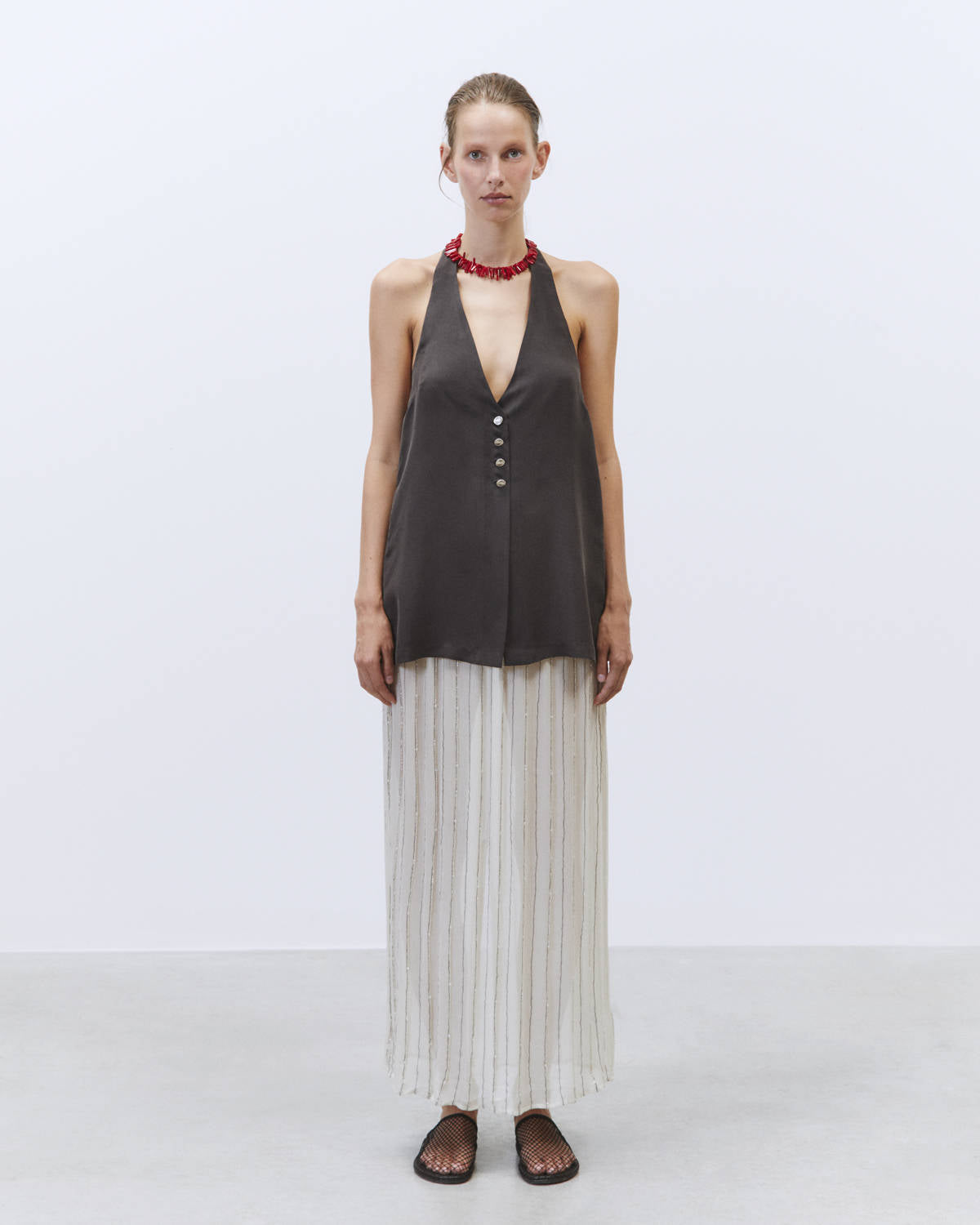 TOP SILK TWILL VEST Charcoal