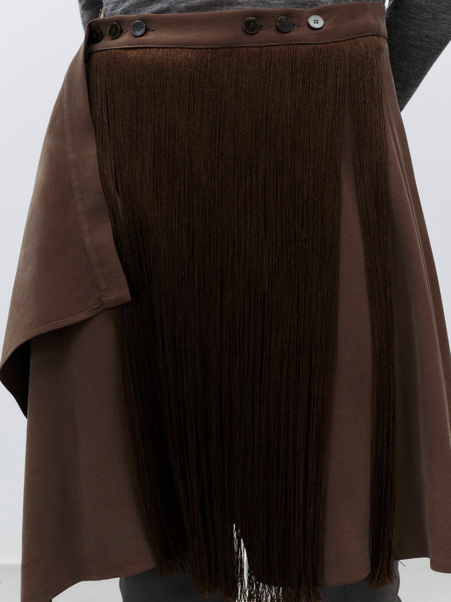 CUPRO EFFECT FRINGED SKIRT
