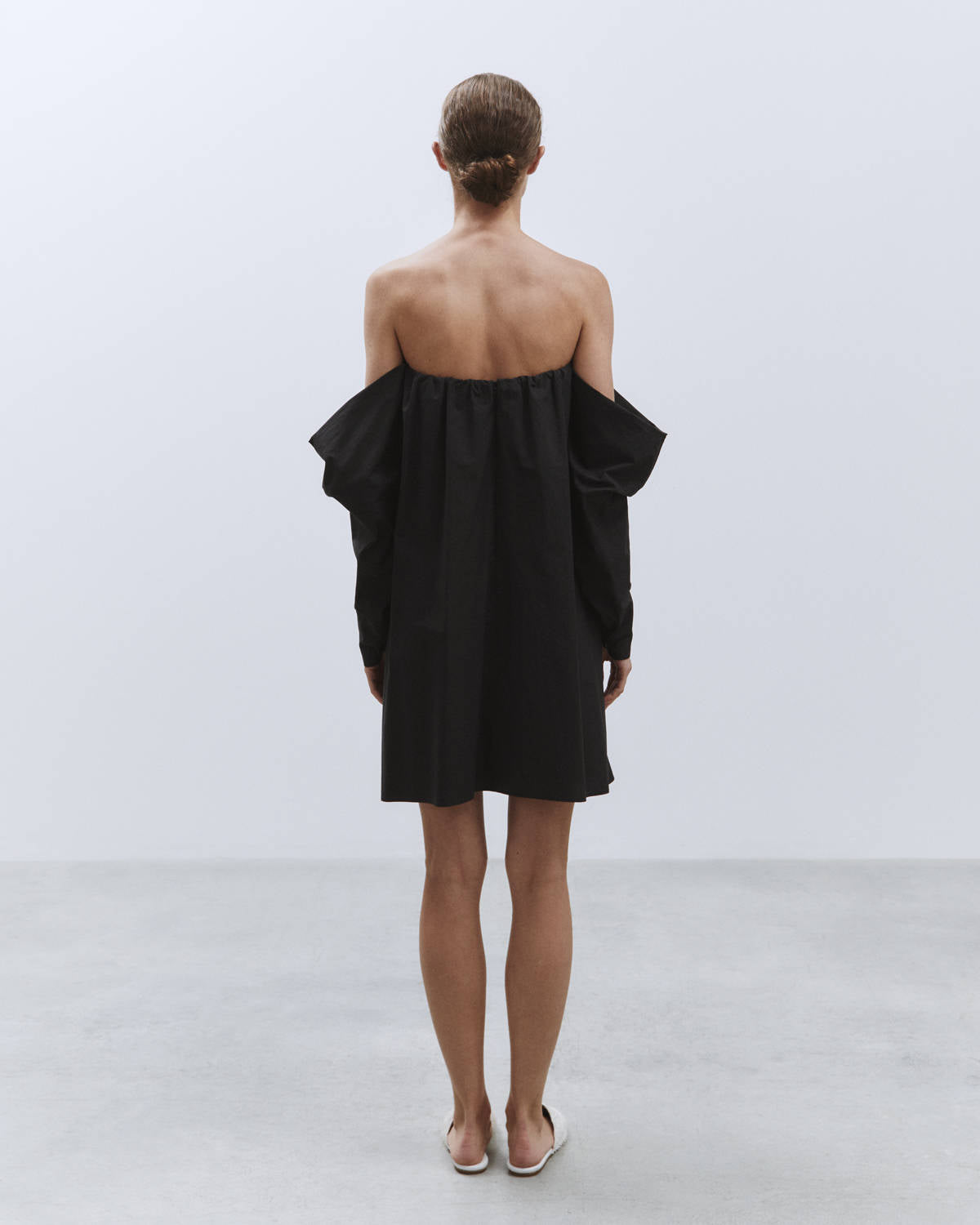 POPLIN MINI DRESS OFF THE SHOULDER Black
