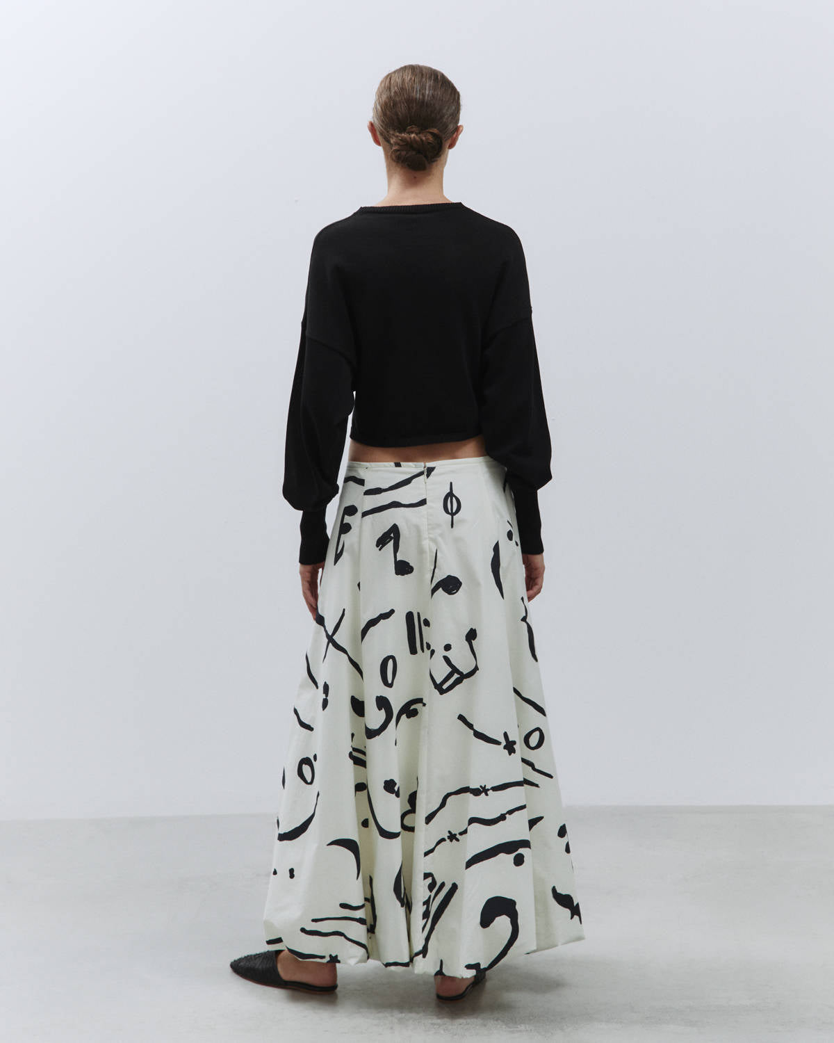 CROPPED COTTON CREPE SWEATER Black