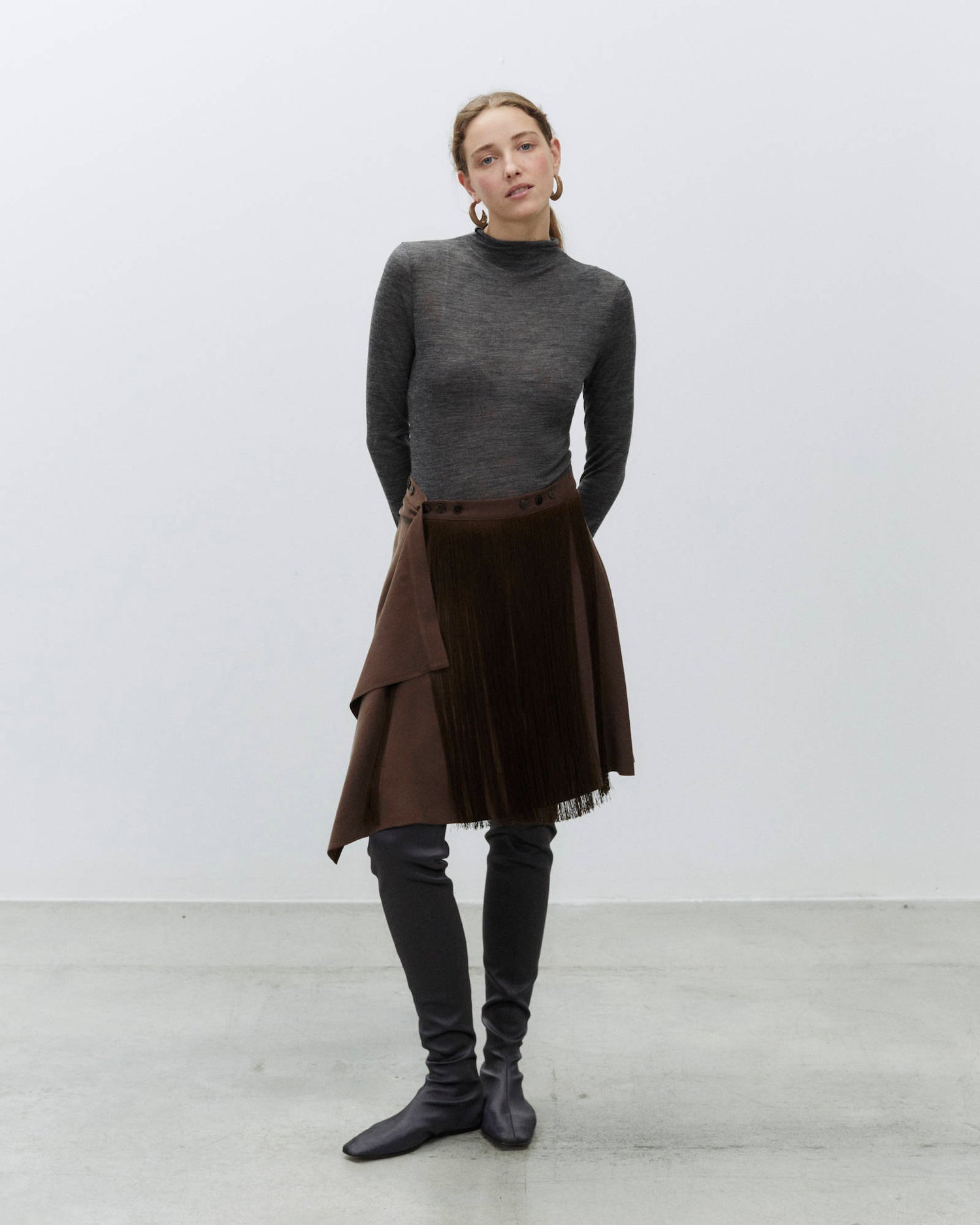 CUPRO EFFECT FRINGED SKIRT