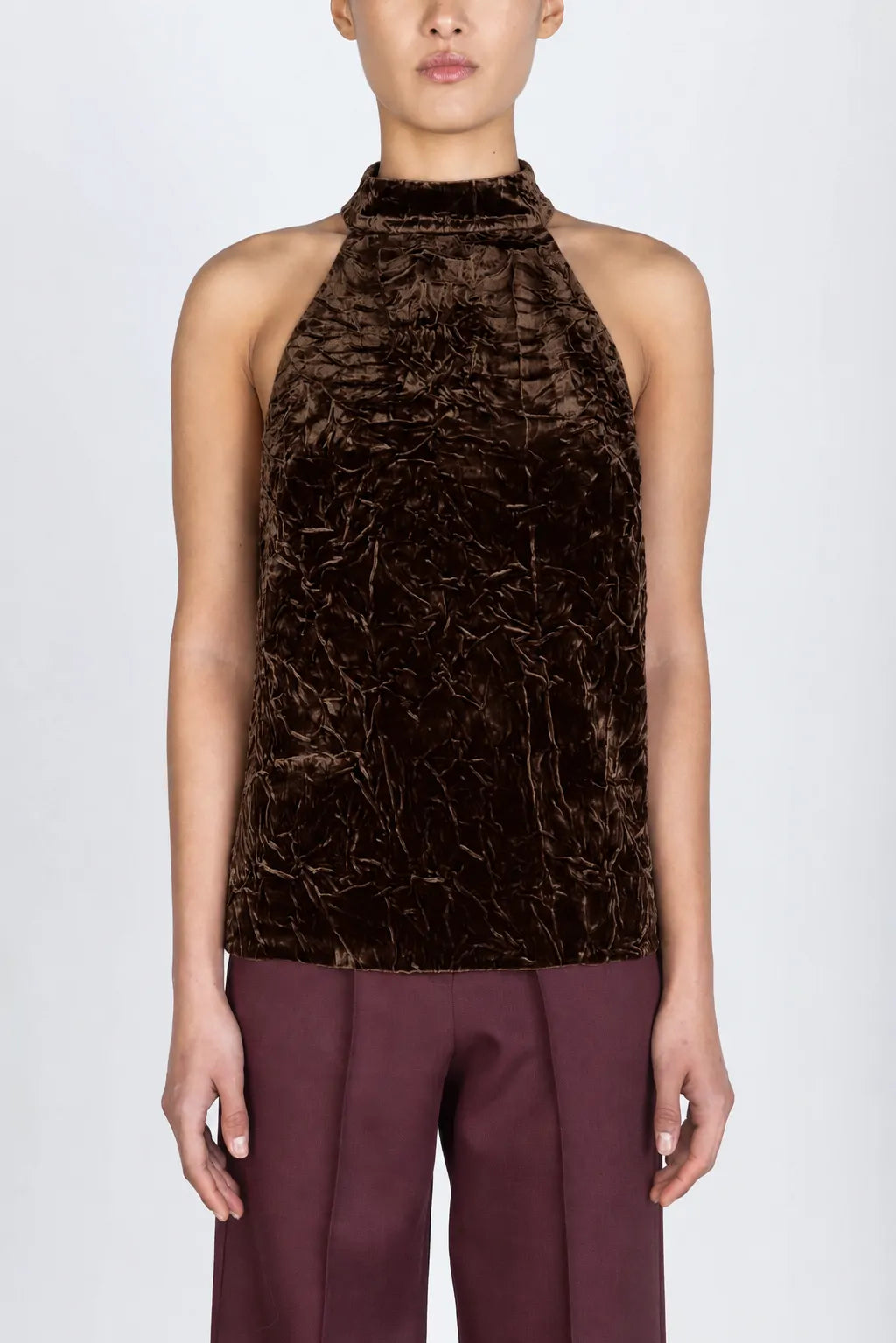 TOP COLLO ALTO VELLUTO CRINKLE