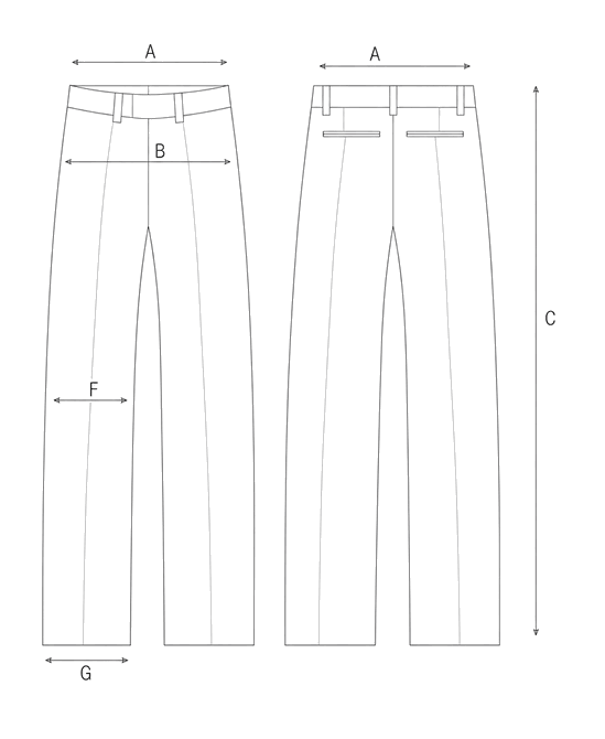 Guida misure PANTALONE BARREL IN VELLUTO