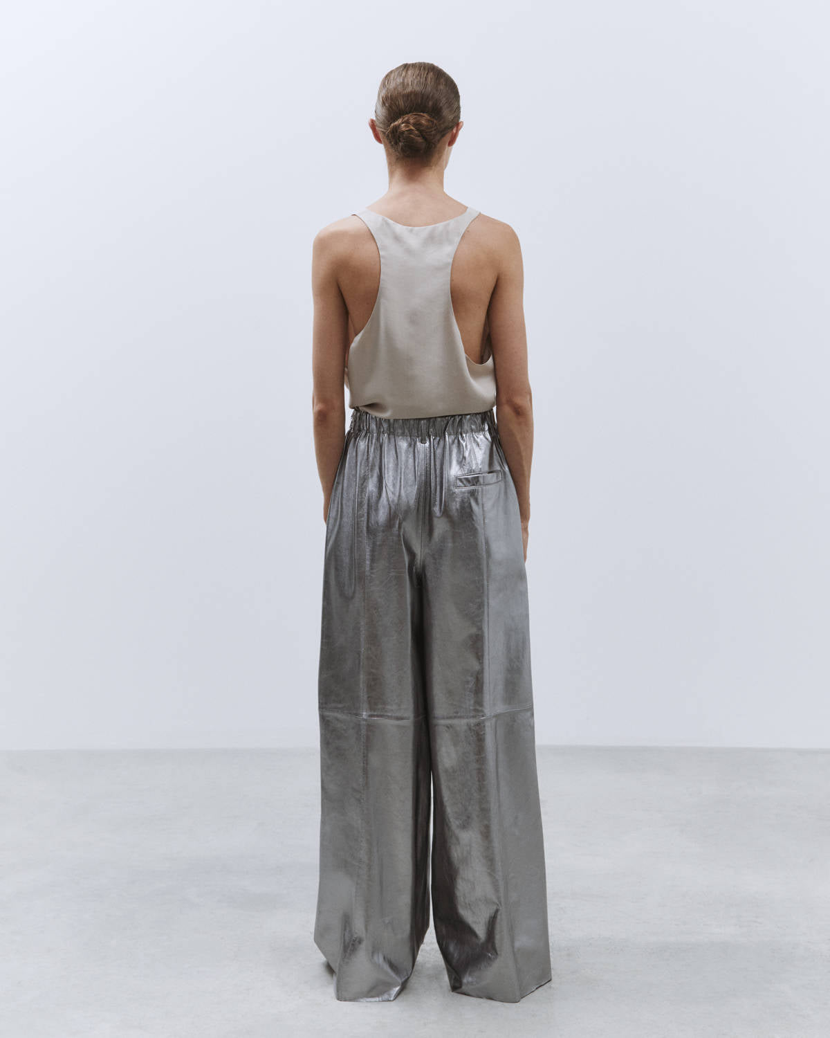 PANTALONE PALAZZO PELLE SILVER