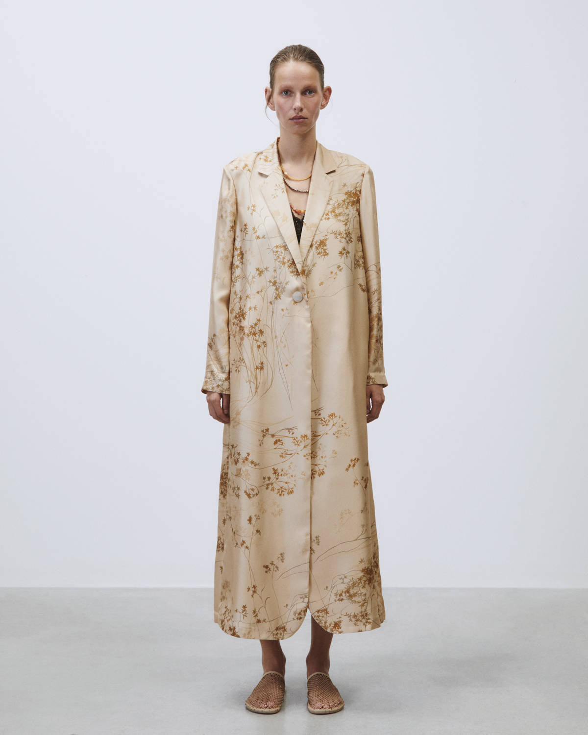 LONG PRINTED SILK DUSTER Gold