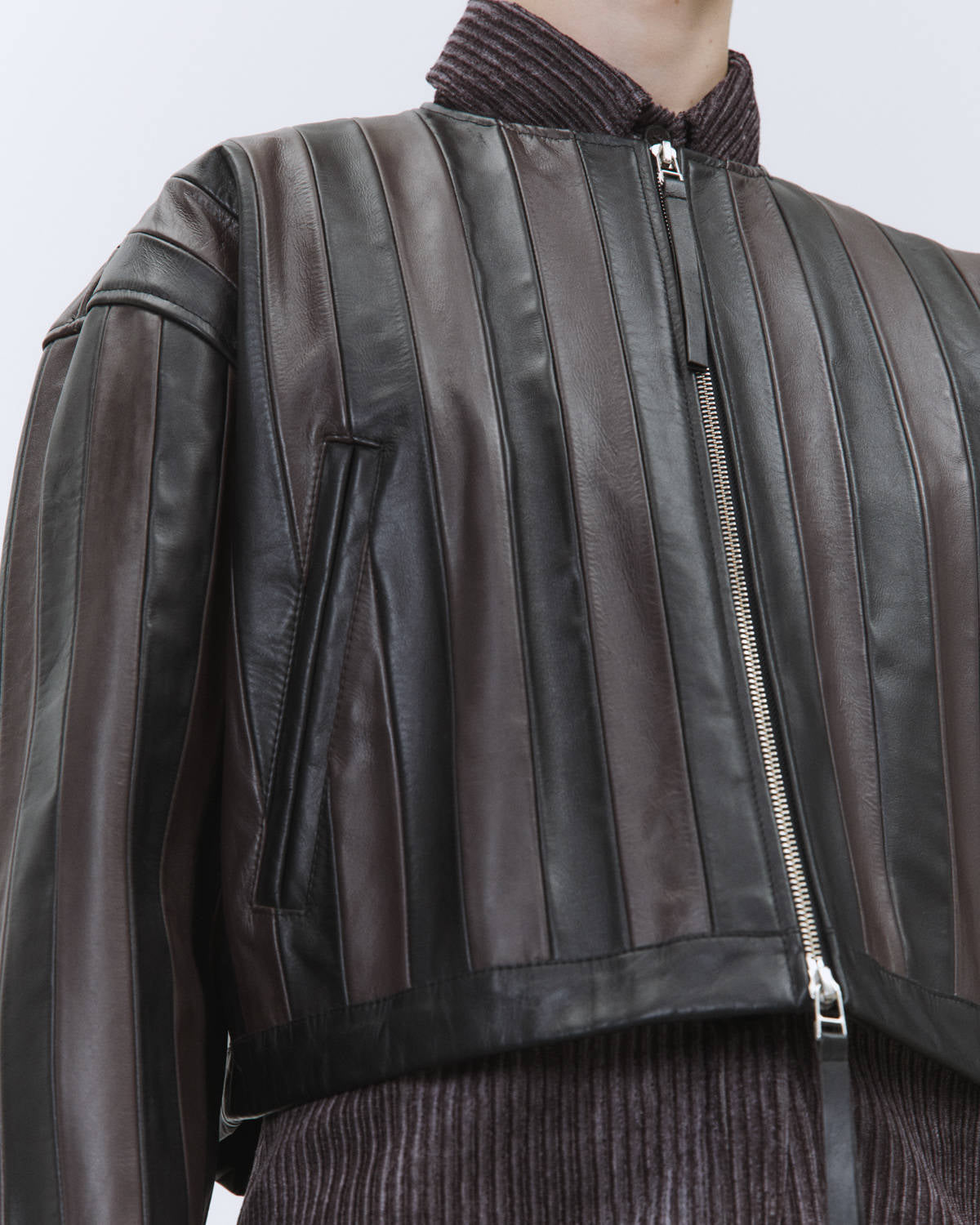 GIACCA CORTA IN PELLE STRIPE
