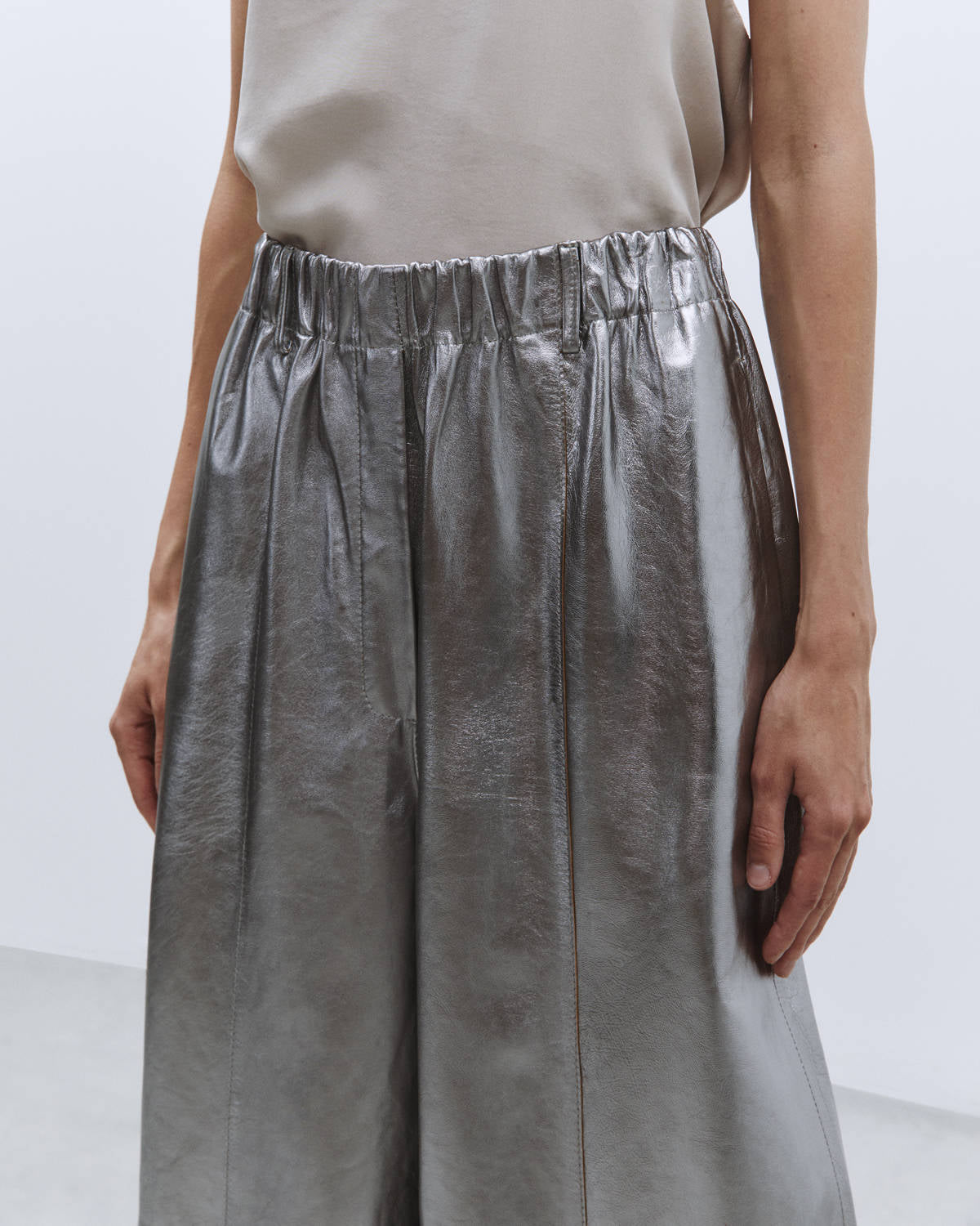 PANTALONE PALAZZO PELLE SILVER